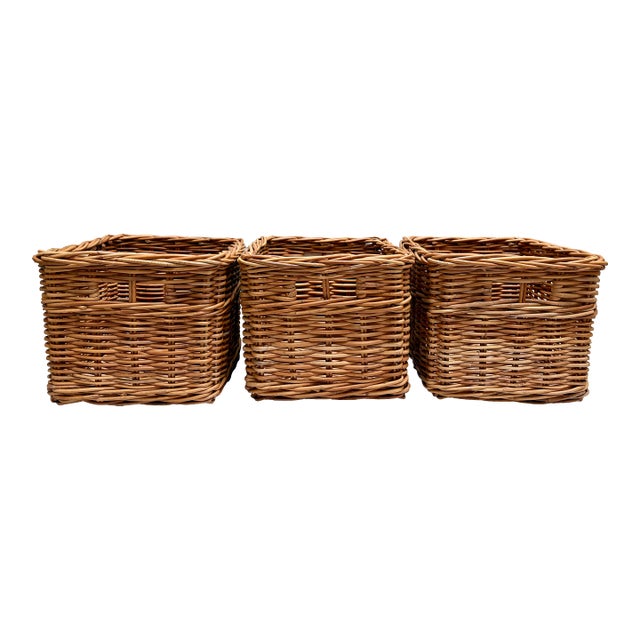 Earthy Rustic Wood Set of Storage Baskets, Set of Three For Sale