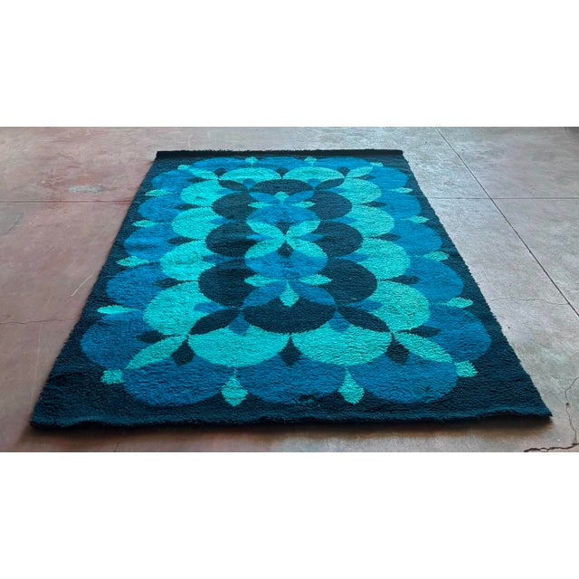 1970s Large Vintage Blue Wool Rug, Spain, 1970s For Sale - Image 5 of 5