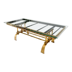 Heavy Gold Gilt Metal Base Large Rectangle Dining Table Hollywood Regency