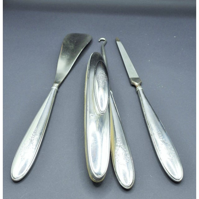 1900 - 1909 Antique 1888-1910 Art Deco La Pierre Sterling Silver Dresser Set Hand Mirror Brushes Jars - Set of 10 For Sale - Image 5 of 13