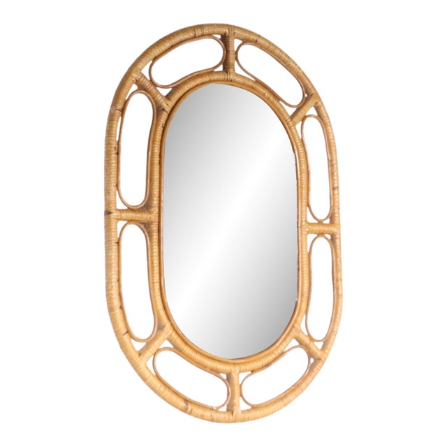 Vintage Bamboo Frame Oval Wall Mirror C. 1950/70's For Sale