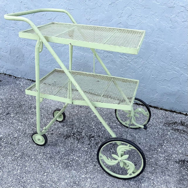 Mid-Century Modern Vintage Mid Century Rolling Foldable Two Tier Bar Cart For Sale - Image 3 of 10