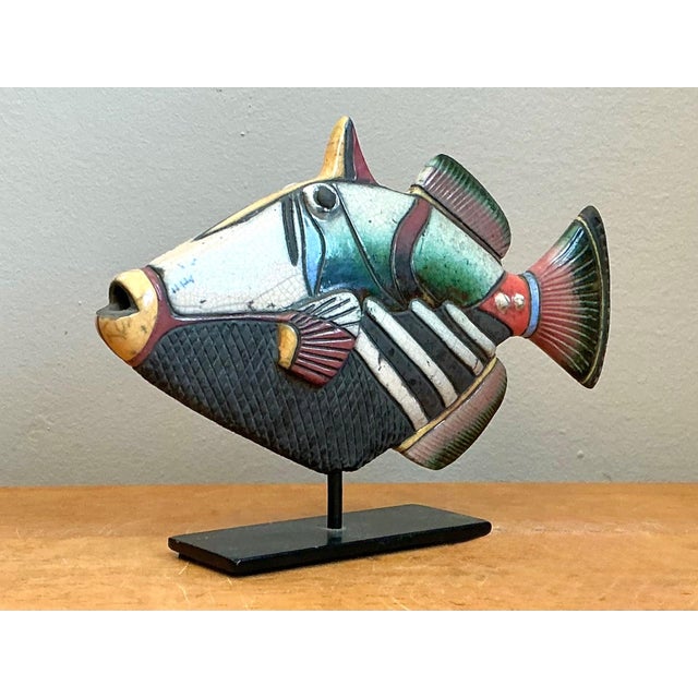 Vintage Hand Painted Ceramic Fish Sculpture on Stand For Sale - Image 4 of 14
