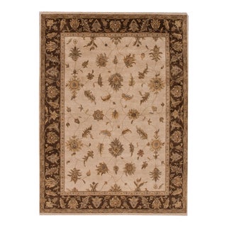 Contemporary Indian Handmade Beige Floral Wool Rug For Sale