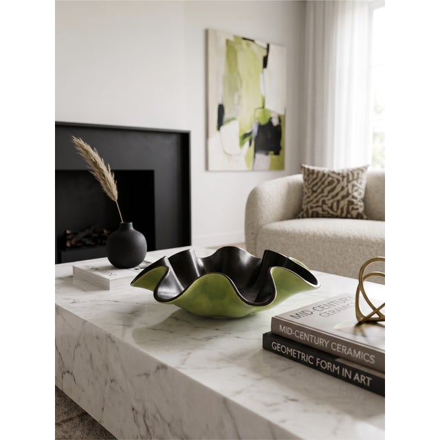 Anise Green and Black Ceramic Model 8218 Bowl by​​ B. Letalle for Saint Clément, 1950s, in Flawless conditions. Designed...