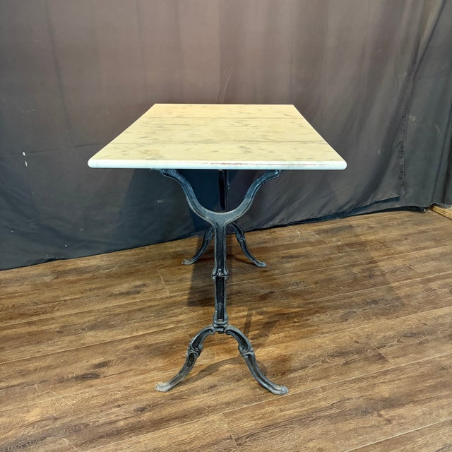 Metal Antique French Marble Top Cafe and Bistro Table With Cast Iron Base For Sale - Image 7 of 10