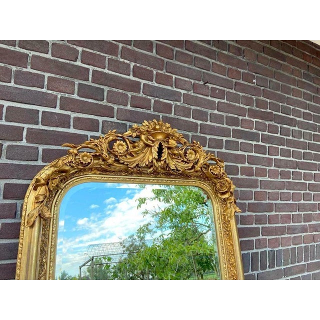 Late 20c French Louis XVI Gold Wood Floor Mirrors Pair For Sale - Image 13 of 17