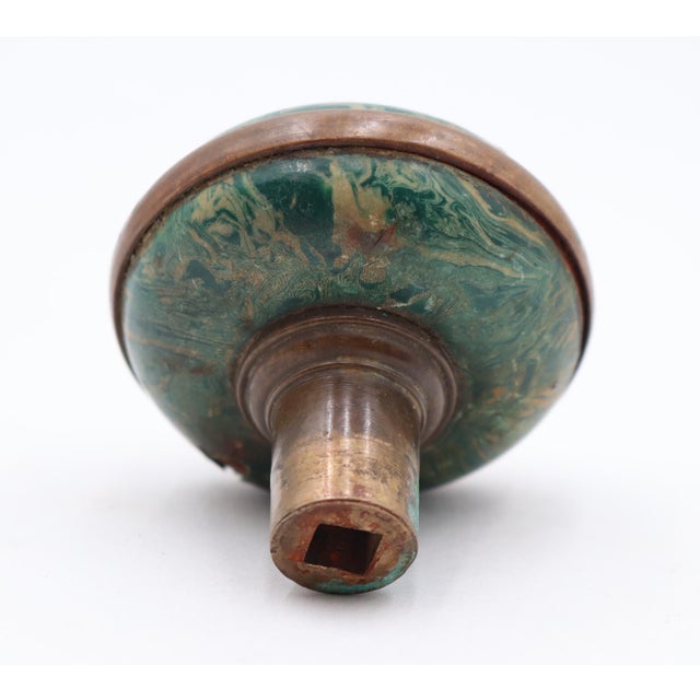 Mid 20th Century Antique Green & Tan Marbled Cast Iron Passage Door Knob For Sale - Image 5 of 5