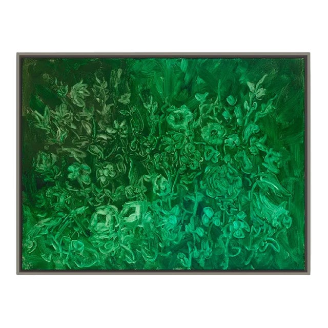 "Dreaming of Green" Original Kim Ahonoukoun Green Floral Oil Impressionist Style Painting on Canvas For Sale