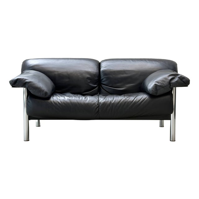 Two-Seater Sofa in Black Leather by Pierluigi Cerri for Poltrona Frau, Italy, 1990s For Sale