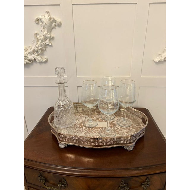 1910s Antique Edwardian Sheffield Plated Engraved Tea Tray, 1910 For Sale - Image 5 of 9