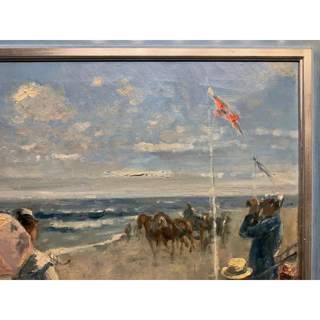 1970s Hans Jörg Wagner, Munich, Trouville Beach Promenade, France, Oil Painting on Canvas, Framed For Sale - Image 5 of 13