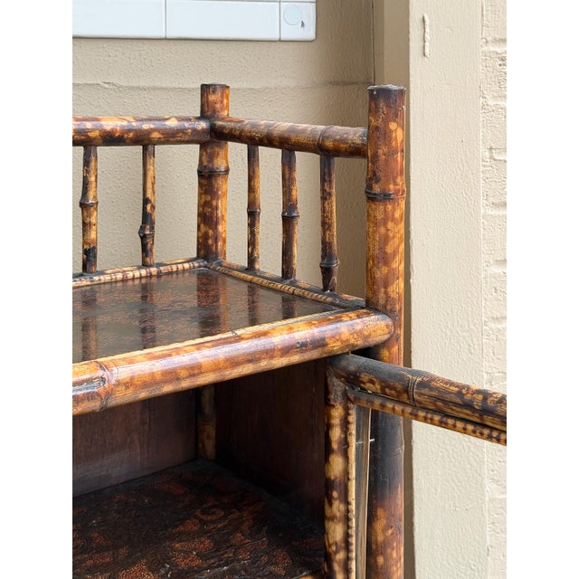 English Bamboo Bookcase Cabinet With Gallery Top and Two Glazed Doors For Sale - Image 12 of 18