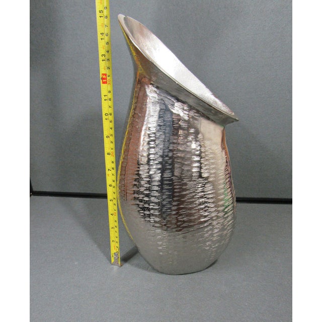 Large Sculptural Textured Silver-Finish Vase For Sale - Image 12 of 12