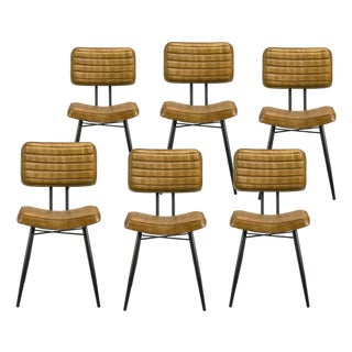 Mid-Century Modern Inpired Industiral Dining Chairs in Camel For Sale