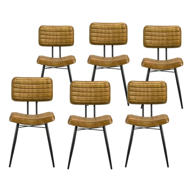 Mid-Century Modern Inpired Industiral Dining Chairs in Camel For Sale