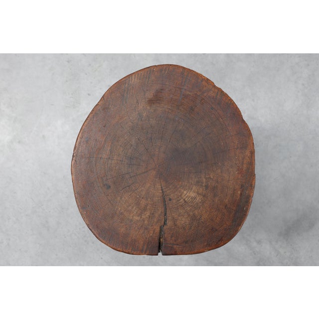 Brown Rustic Oak Tripod Stool with Round Wooden Seat, France, 1920 For Sale - Image 8 of 11
