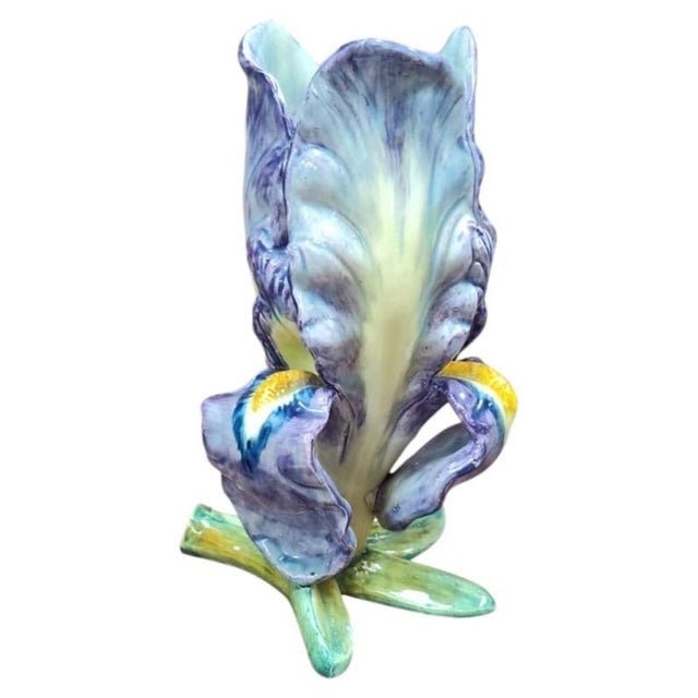Art Nouveau Majolica Iris Vase Massier, Circa 1880 For Sale - Image 3 of 4