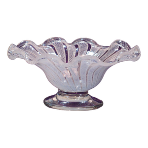 Early 20th Century Venetian Glass Bowl, Small White Latticinio, Handmade Italy, Mouth Blown Italian Glass.