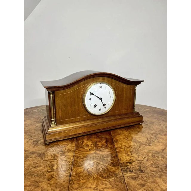1900 - 1909 Edwardian Walnut Mantle Clock, 1900s For Sale - Image 5 of 7