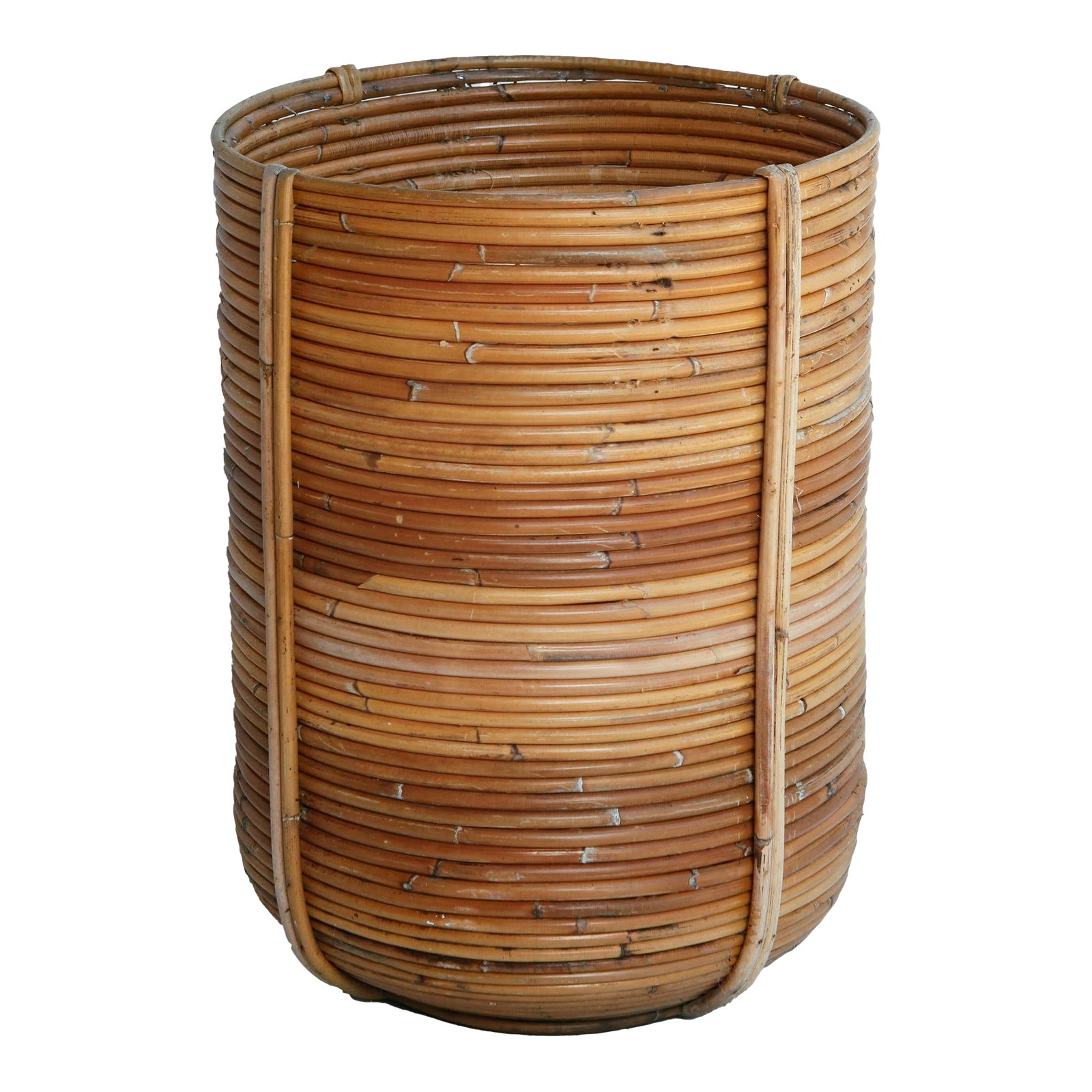 Mid 20th Century Handmade Reed Planter/ Basket | Chairish