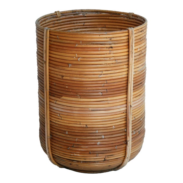 Mid 20th Century Handmade Reed Planter/ Basket For Sale