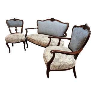 Late 19th Century Victorian Settee and 2 Matching Chairs For Sale