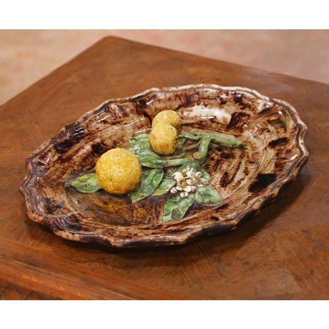 19th Century French Tardieu Fils Menton Faience Barbotine Citrus Wall Platter For Sale In Dallas - Image 6 of 9