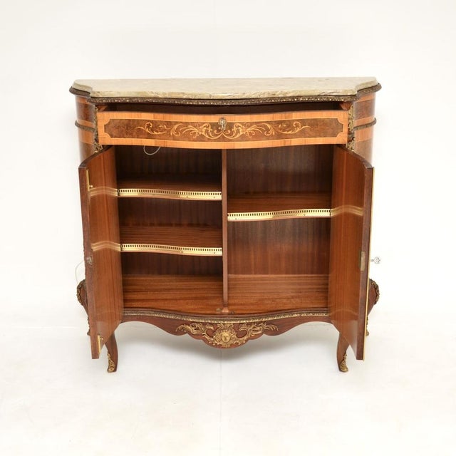 French Inlaid Marquetry Sideboard with Marble Top, 1930 For Sale - Image 3 of 11