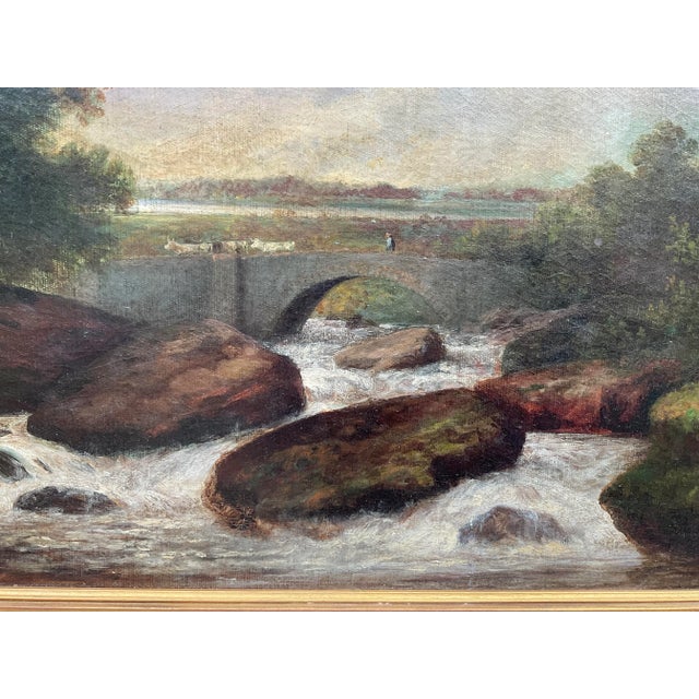 Wood 19 Century Scottish or English River Landscape Oil Painting For Sale - Image 7 of 12