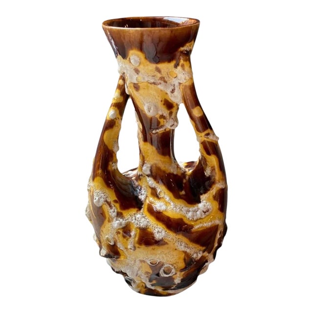 Mid-Century French Brutalist Lava Glaze Ceramic Vase From Vallauris, 1960s For Sale