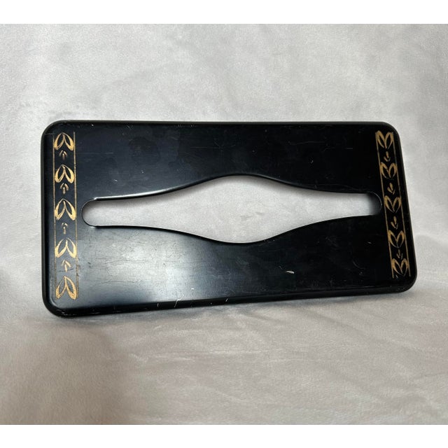 Mid-Century Modern Vintage Metal Black Gold Tissue Box Holder For Sale - Image 3 of 7