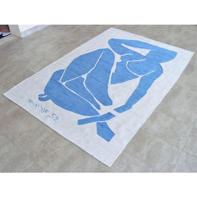 2020s Henri Matisse - Blue Nude 3 - Inspired Silk Hand Woven Flat Weave Area - Wall Rug 4′8″ × 6′10″ For Sale - Image 5 of 12
