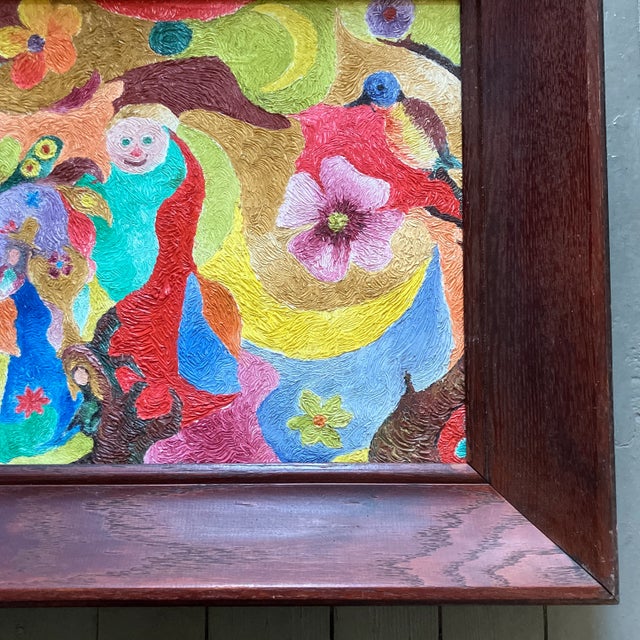 Mid-Century Modern 1960’s Original Outsider Pop Art Surreal Textured Painting Modernist Frame For Sale - Image 3 of 4