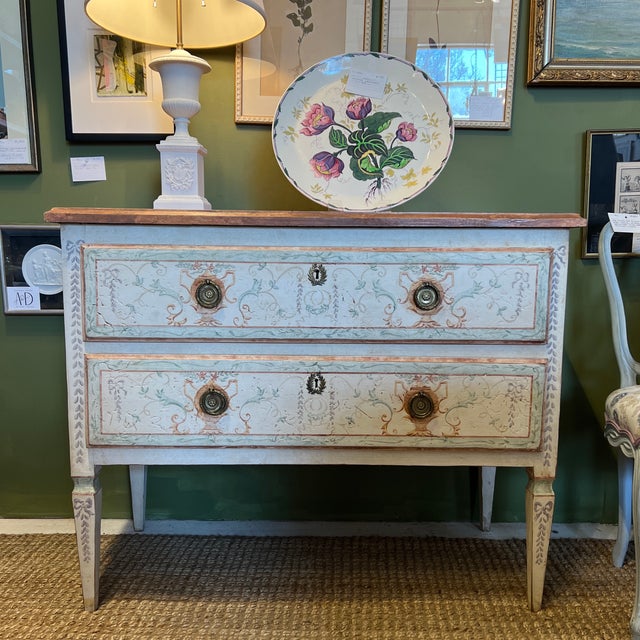 Vintage Italian Neoclassical Style Hand Painted Painted Commode With Faux Marble Top For Sale - Image 11 of 12