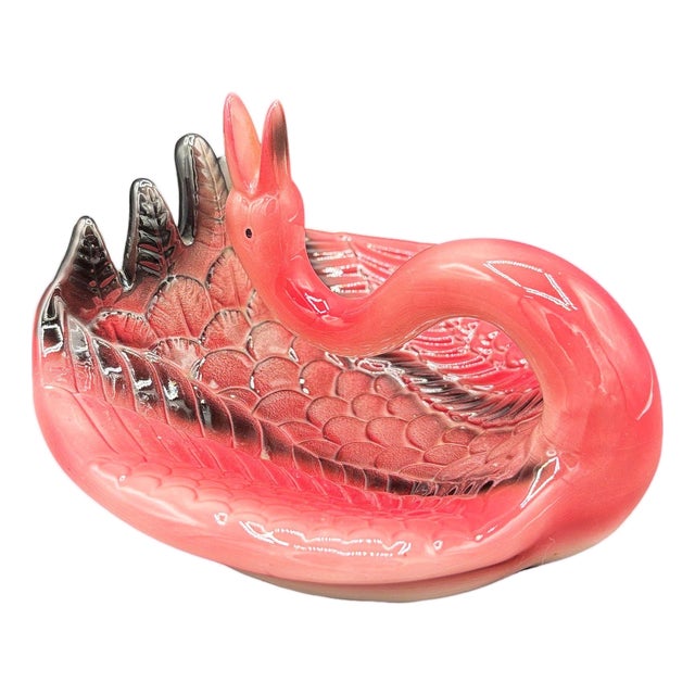 1983 Pink Flamingo Ceramic Ashtray W/ Holder by Sarsaparilla For Sale
