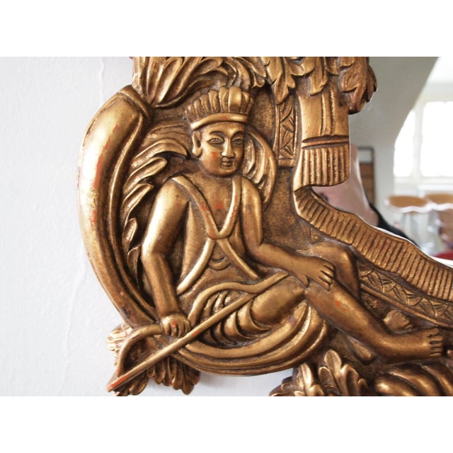 Mid 20th Century Vintage Rococo Syroco Style Carved Relief Frame Wall Mirrors in Gilt Molded Plaster Native Islander Motif - a Pair For Sale - Image 5 of 12