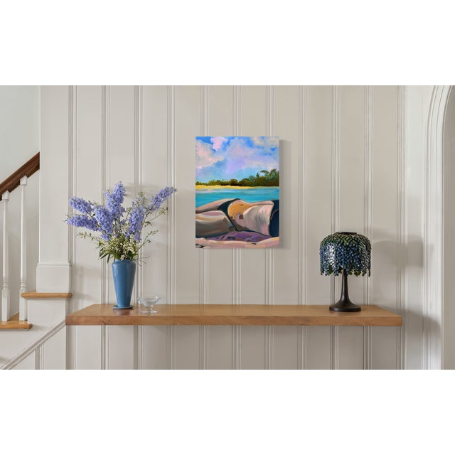 2020s "La Dolce Vita" by Javiera Da Fonseca Ilić, California Tropical Beach Scene, Dreamy Figurative Coastal Painting, Original Oil Painting For Sale - Image 5 of 7