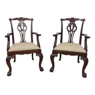 Pair Baker Ball & Claw Chippendale Mahogany Armchairs For Sale