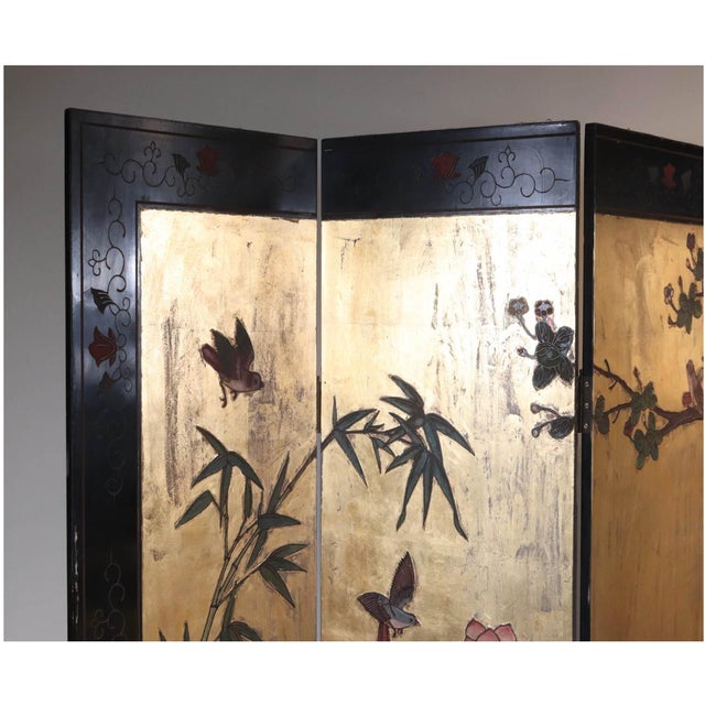 Chinese Vintage Four-Paneled Chinese Coromandel-Style Room Divider Screen For Sale - Image 3 of 13