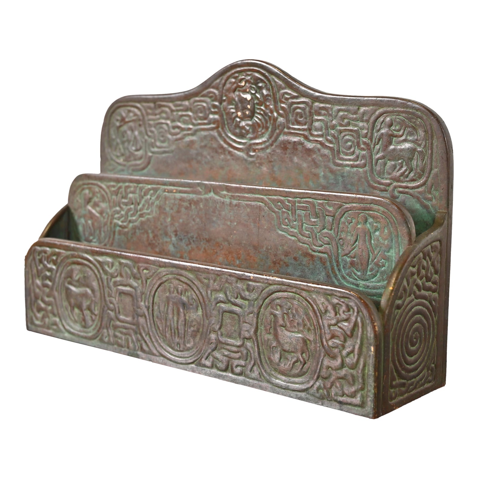 Tiffany Studios New York Zodiac Pattern Bronze Letter Rack | Chairish