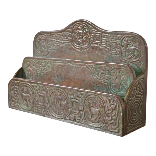 Tiffany Studios New York Zodiac Pattern Bronze Letter Rack For Sale
