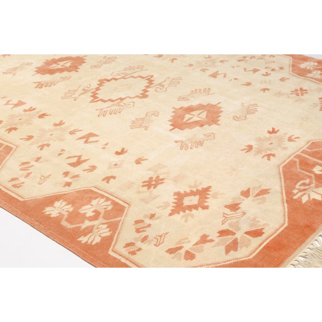 Vintage Hand-Knotted Turkish Oushak Rug in Terracotta, Peach, and Cream For Sale - Image 6 of 10