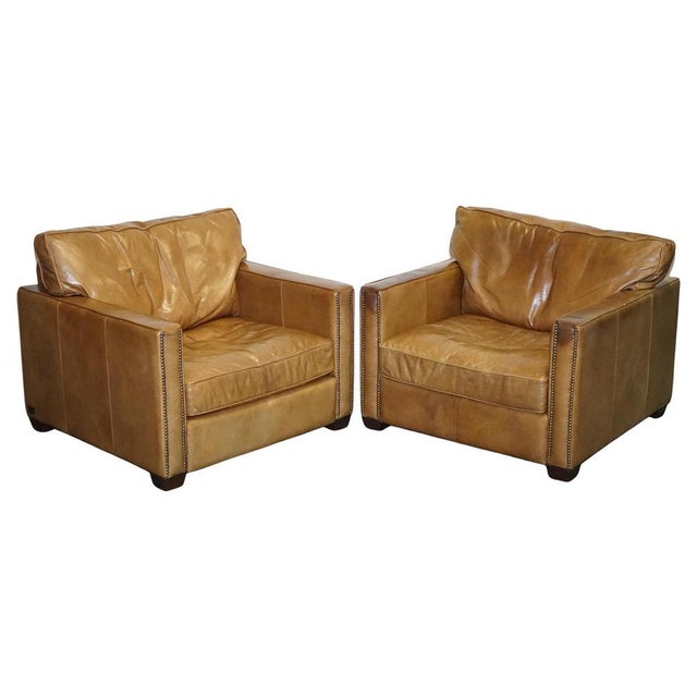 Tan Leather Armchairs by Timothy Oulton Viscount For Sale - Image 18 of 18