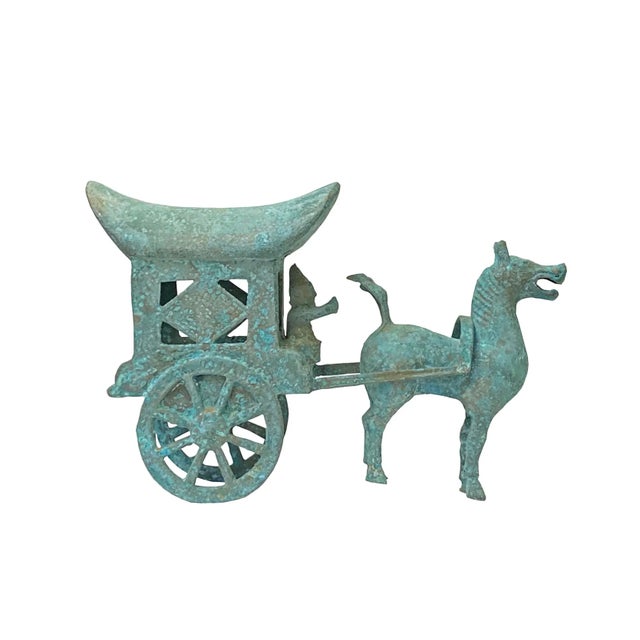 2020s Chinese Rustic Light Green Vessel Ancient Horse Cart Display For Sale - Image 5 of 5