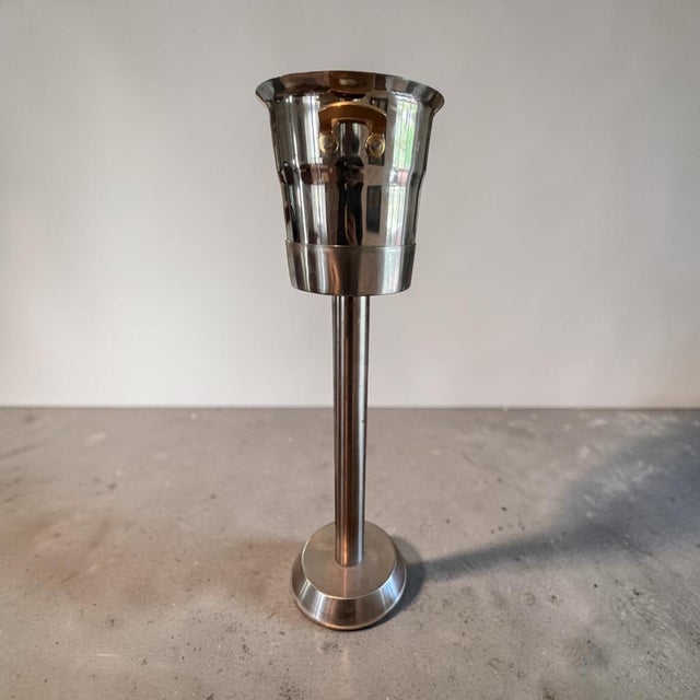 1970s Vintage 1970s Spring Switzerland Inox 18/8 Stainless Steel Champagne Bucket & Pedestal Stand, 28” For Sale - Image 5 of 10