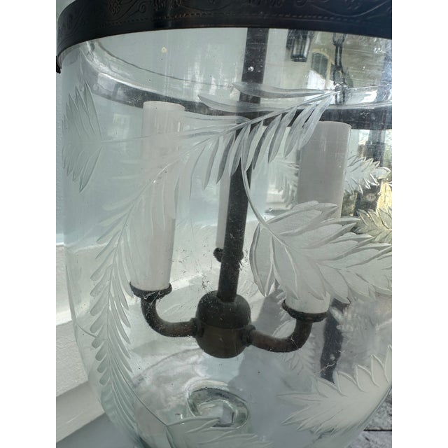 19th Century Anglo-Indian Style Etched Glass Bell Jar Hundi Lantern. For Sale - Image 9 of 12
