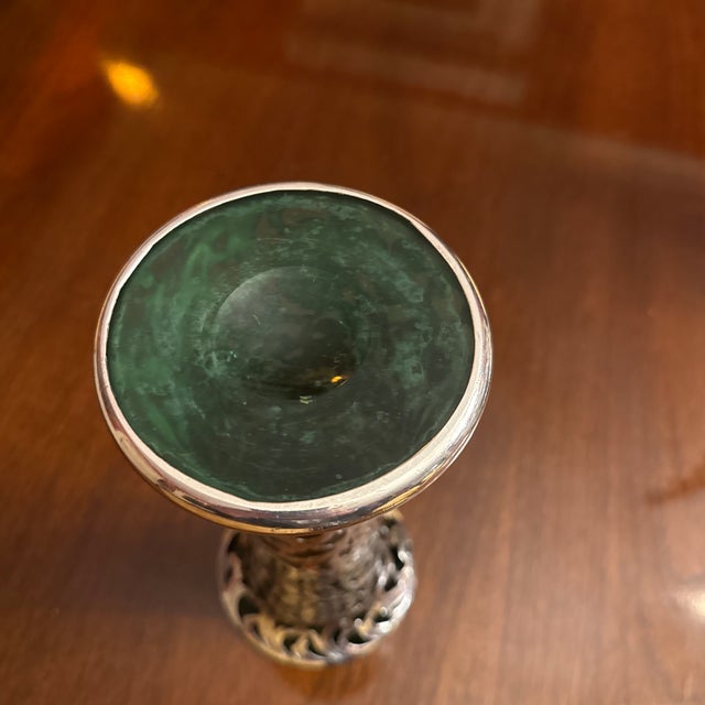 Antique Alvin American Art Nouveau Green Floral Silver Overlay Vase For Sale - Image 9 of 10