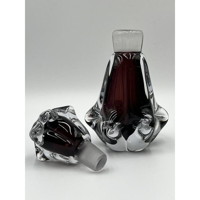 Glass Large Heavy Mid-Century Crystal Flacon Bottole in Ruby Red Glass, 1950s For Sale - Image 7 of 12