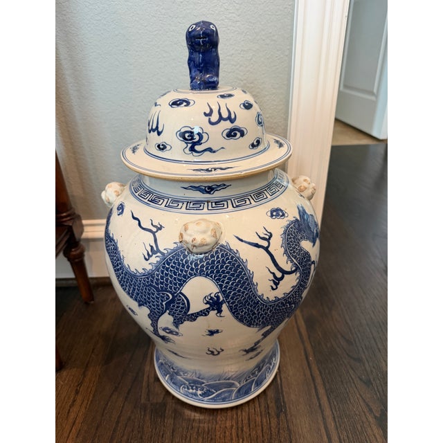 Ceramic Danny’s Fine Porcelain Blue and White Hand-Painted Porcelain Dragon Temple Jars - A Pair For Sale - Image 7 of 7